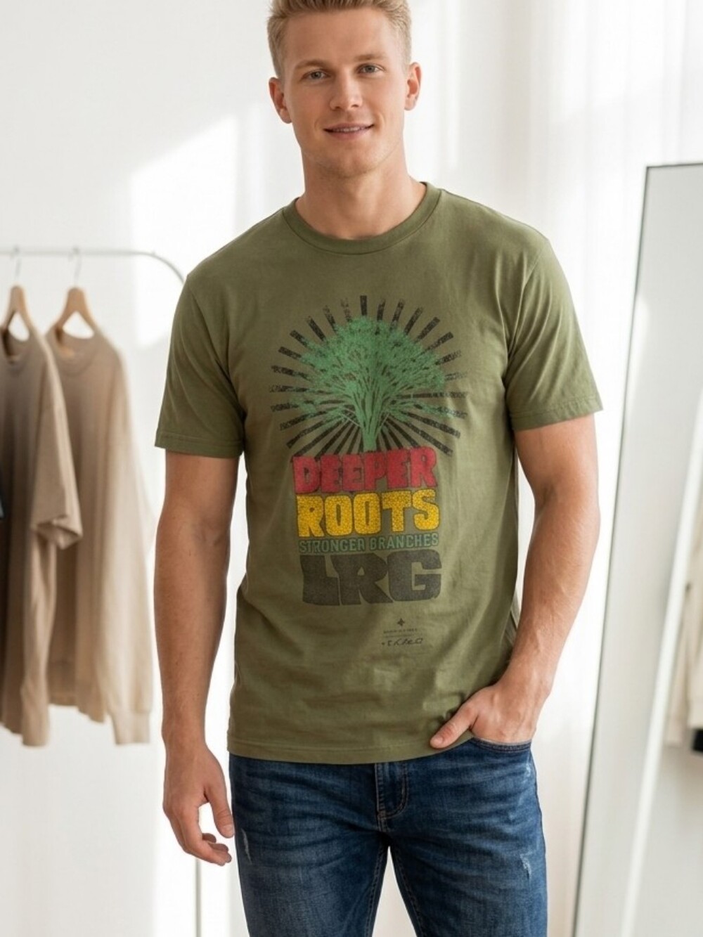 LRG Olive Green 'Deeper Roots' Graphic Tee